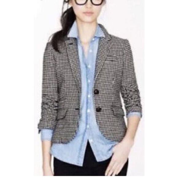 J. crew Women Schoolboy houndstooth Wool Black blazer jacket, Elbow Patch Sz 10 - Picture 1 of 16